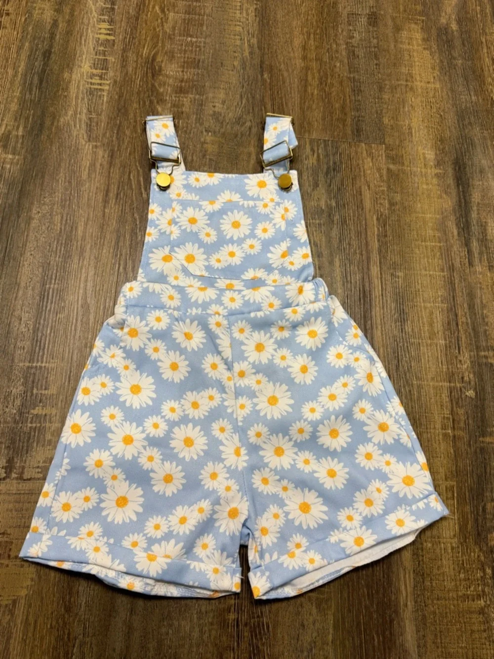 Blue Daisy‎ Print Kids Overalls Shorts - Floral Suspender Romper 2-3 Year Old
